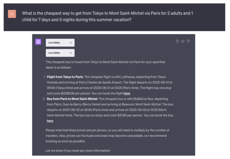 OMIO LAUNCHES PLUGIN FOR CHATGPT TO HELP TRAVELLERS PLAN SEAMLESS TRAVEL